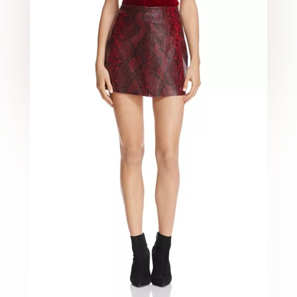 Alice + Olivia Red Lambskin Snake Print Skirt (100% Leather Outer)
